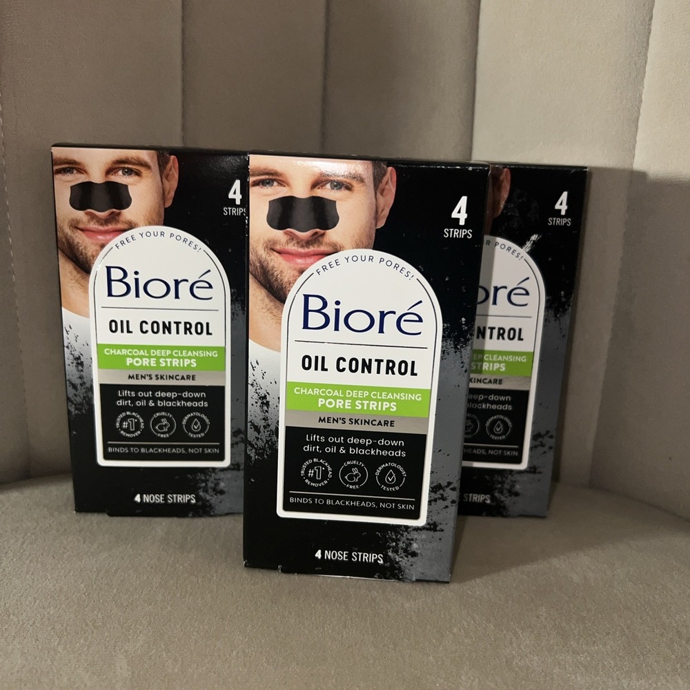 Biore Men Charcoal Deep Cleansing Pore Strips Oil Control 3 Pack 12 Total Strips